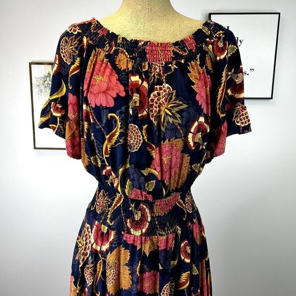 JAASE Handshaped in the Shed Rayon Floral Midi Dress SZ L - Picture 2 of 10